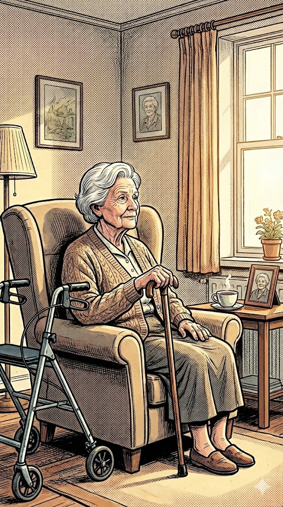 Seniorin die Würde, aber auch Hilfebedürftigkeit ausstrahlt.