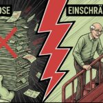 Illustration im Graphic-Novel-Stil zum Thema GdB-Antrag: Die linke Seite zeigt einen hohen Stapel medizinischer Dokumente mit der Überschrift „DIAGNOSE“, der mit einem großen roten „X“ durchgestrichen ist. Die rechte Seite zeigt einen älteren Mann, der sich mühsam an einem Geländer eine Treppe hochzieht, unter der Überschrift „EINSCHRÄNKUNG“. In einer Gedankenblase wird symbolisch dargestellt, dass er Hilfe beim Einkaufen benötigt. Ein roter Blitz trennt beide Hälften, um den entscheidenden Unterschied bei der Bewertung durch das Versorgungsamt zu verdeutlichen.